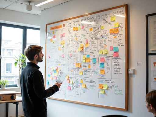 广州研发工作室，创意办公空间，墙上贴满游戏设计草图，团队成员讨论场景